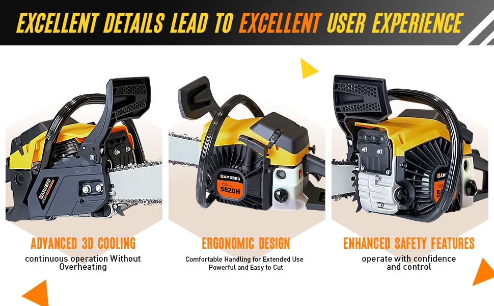 Amobro TimberMaster 20-Inch 58CC 3.4HP Gas Chainsaw with Auto-Lube Smart Saw for Tree and Wood Cutting
