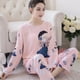 thumbnail image 4 of Pijamas de manga larga para mujer, conjunto de dos piezas de seda de leche, sección delgada, ropa de dormir transpirable, ropa de casa para estudiantes, Primavera, 4 of 4