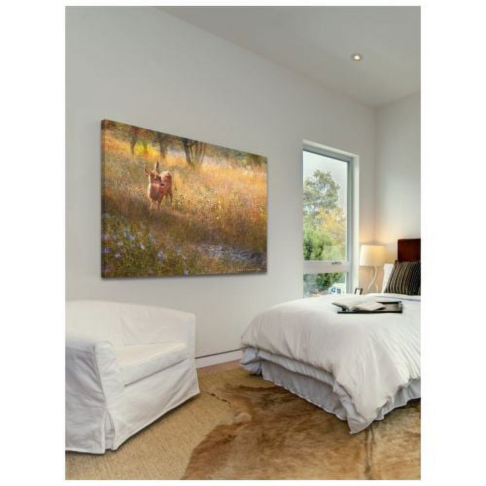 "Flowered Meadow Fawn" Painting Print on Wrapped Canvas