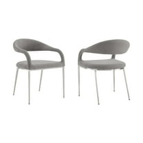 Morgan Upholstered Dining Chair with Brushed Stainless Steel and Light Gray Fabric - Set of 2