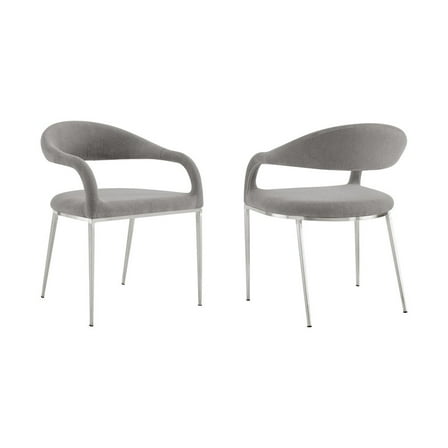 Morgan Upholstered Dining Chair with Brushed Stainless Steel and Light Gray Fabric - Set of 2