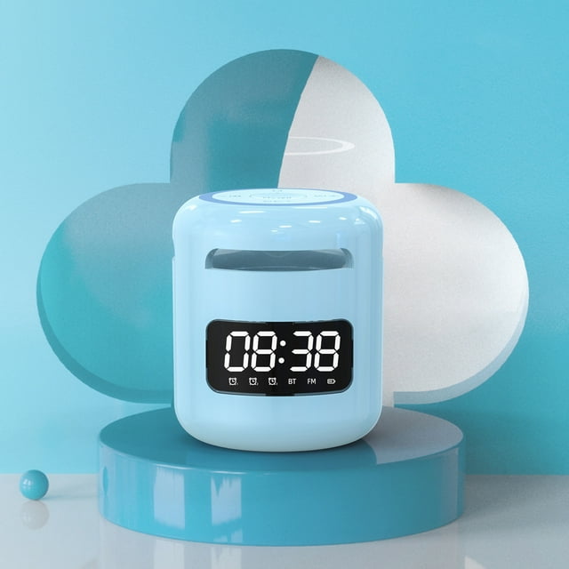 Altavoz Bluetooth con reloj tipo C, subwoofer de carga, minialtavoz inalámbrico con 3 despertadores y luz ambiental azul
