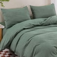 thumbnail image 3 of czcpp-100% Washed Cotton Pillowcases Queen Size Set of 2 Linen Textured Natural Wrinkle Comfy Breathable Durable (Heathered Green, Queen), 3 of 4