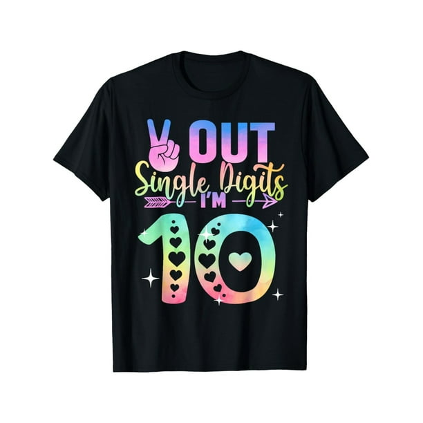 Camiseta Peace Out de un solo dígito con efecto tie-dye para niña de 10 años, de algodón, manga corta y cuello redondo, corte holgado informal, lavable a máquina, ideal para uso informal.