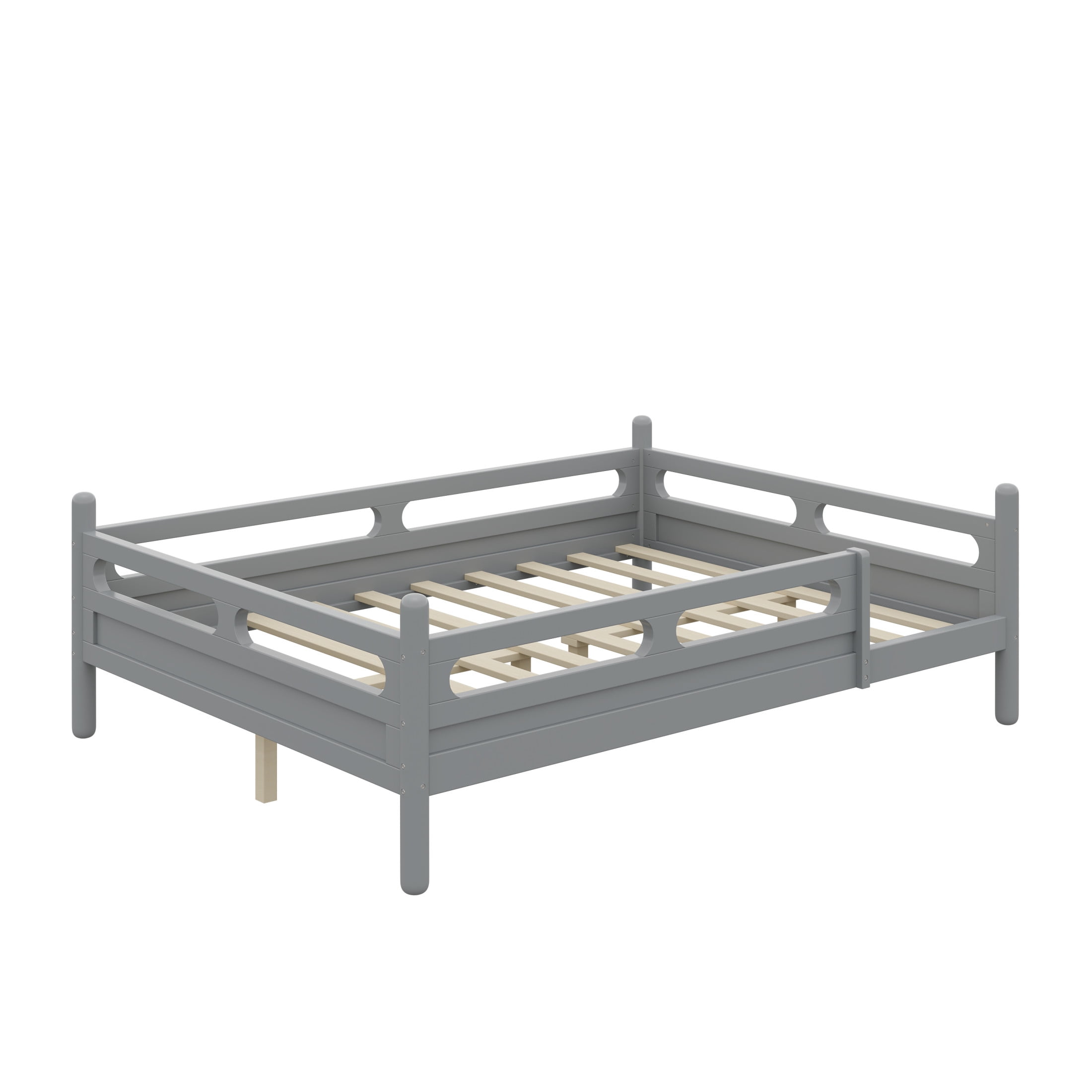 Noble House Full Size Kids Bed Frame with Safety Rails, Low Profile Design & Slat Support, Gray
