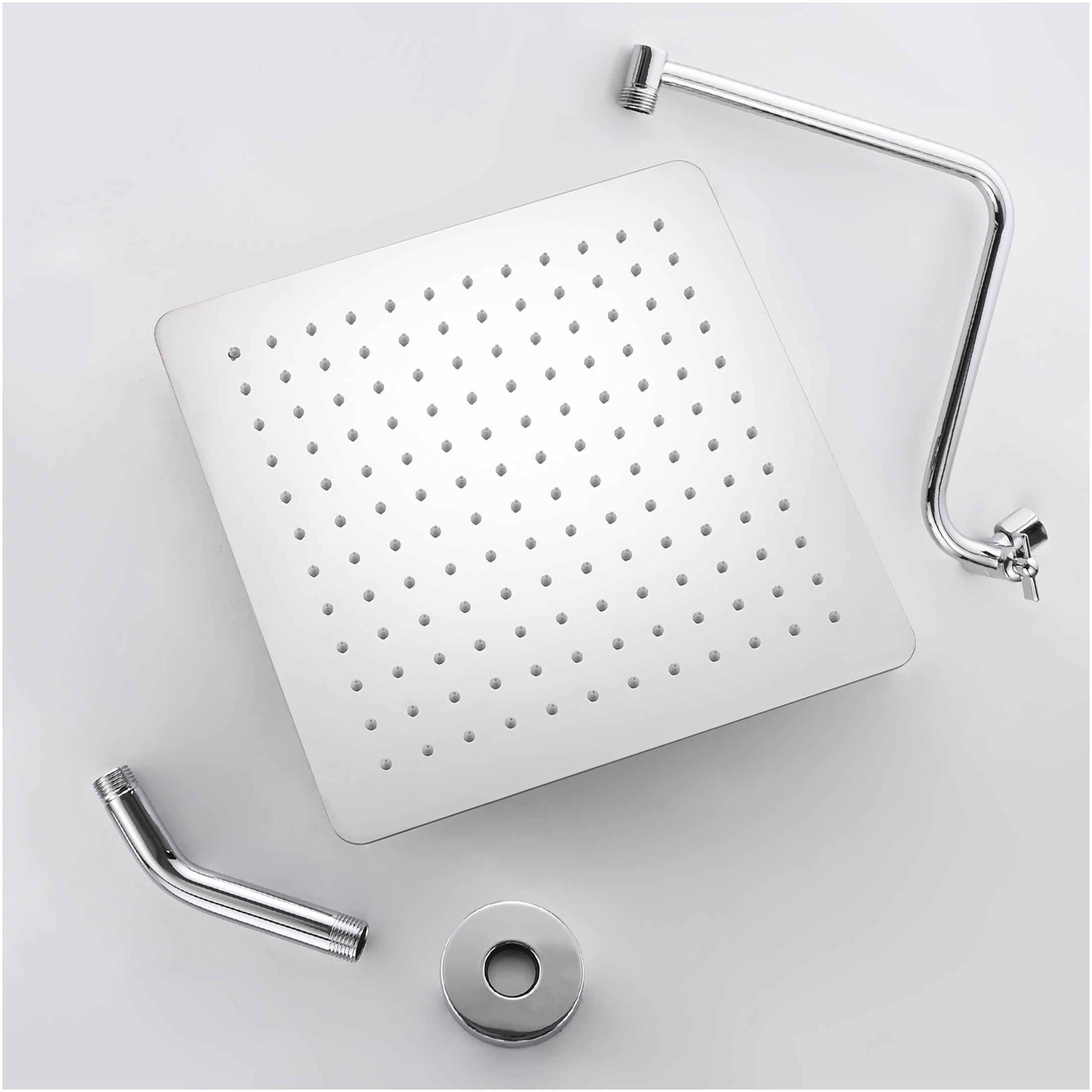 JERFIT 12 Inch Square Rain Shower Head with Adjustable Extension Arm, Wall Mounted High Pressure Stainless Steel Showerhead, Chrome Finish