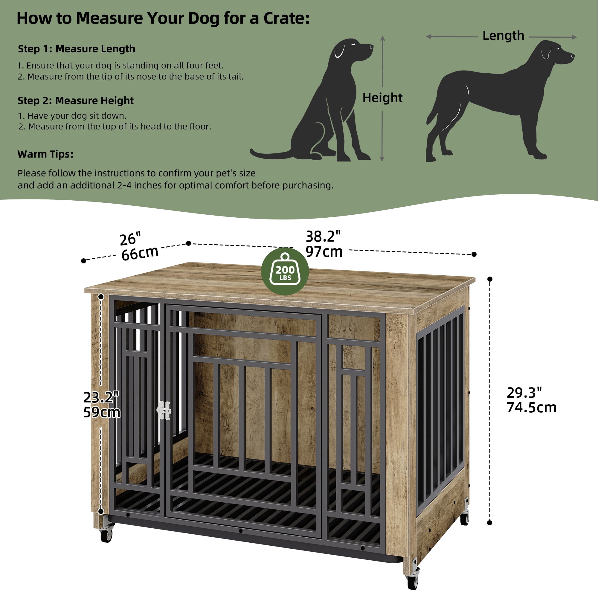 Uforic 38" Dog Crate Furniture with 4 Wheels, Indoor Furniture Style Wooden Large Dog Kennel, Greige