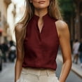 thumbnail image 2 of Stichou Women's Casual Dressy Business Blouse Mock V Neck Sleeveless Shirts Tunic Work Shirt Summer Solid Color Tank Tops Wine S, 2 of 9