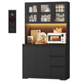 thumbnail image 6 of Homfa 70.9'' Kitchen Pantry Cabinet with Charging Station and LED Light, 3 Drawers Buffet Storage Cabinet with Glass Doors and Adjustable Shelves, Black, 6 of 9