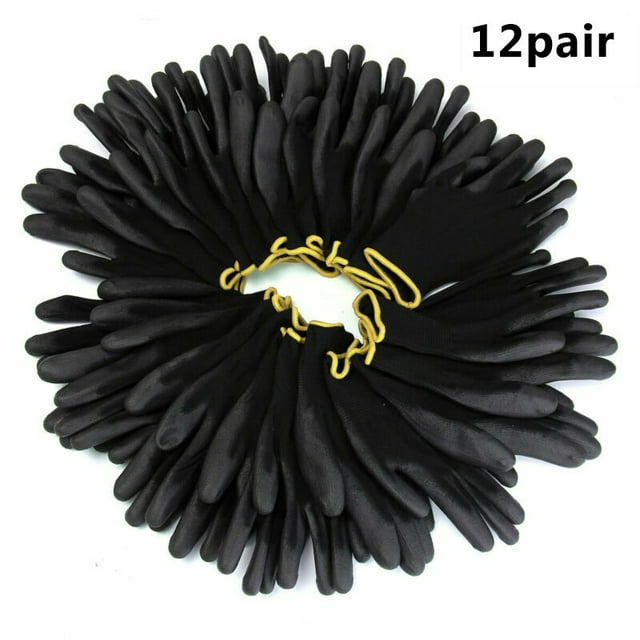 12Pairs Safety Coating Work Gloves Hand Protect Pu Nylon Antiskid Dust-Proof