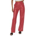 thumbnail image 3 of Aayomet Femmes Leather Leggings High Waisted Doublé Pantalon Extensible Maistom Collants, Rouge M, 3 of 4