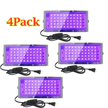 

50W 395nm ultraviolet projection lamp black lights for bright parties black flood lights with plugs and switches for bright parties Halloween fluorescent posters body paint 4PACK