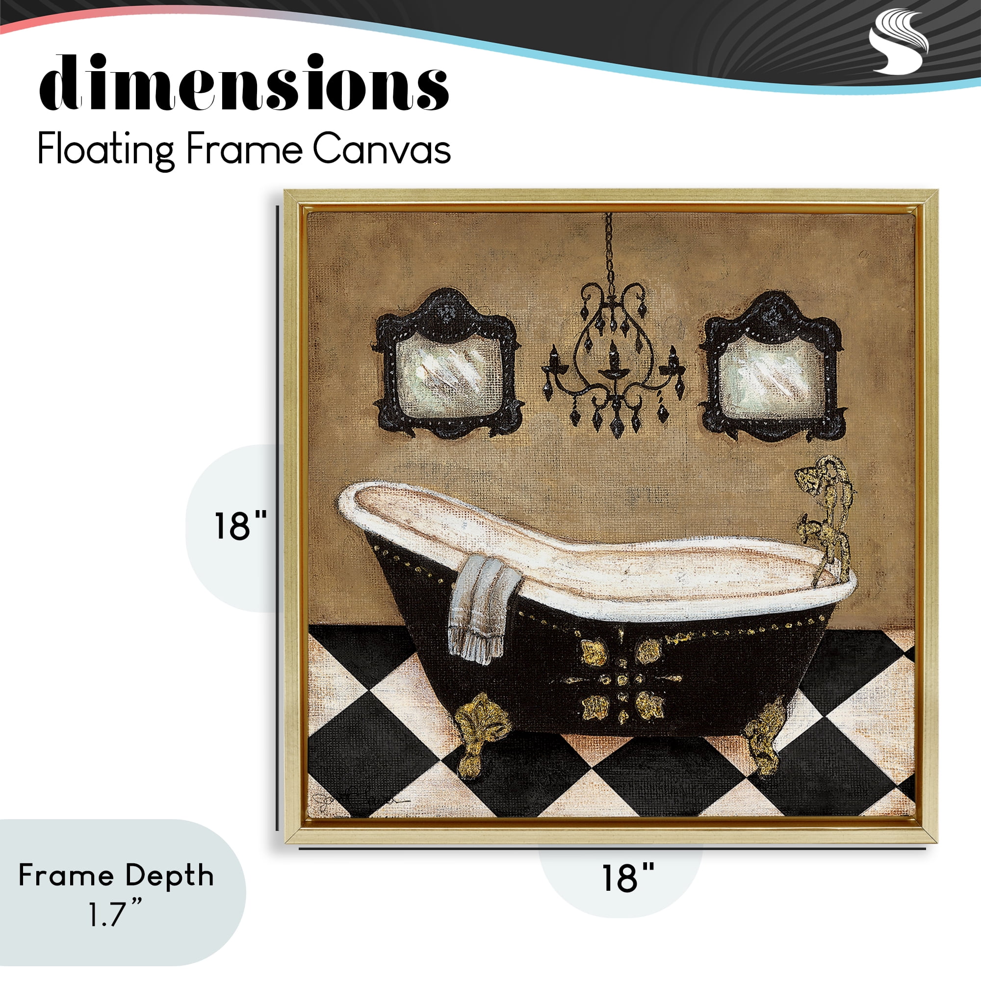 Stupell Industries Elegant Vintage Bathtub Gold Framed Floater Canvas Wall Art, design by Janet Tava