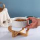 thumbnail image 2 of Green 5 inch Ceramic Cat Bowl with Wood Stand No Spill Pet Food Water Feeder Cats Small Dogs, 2 of 4