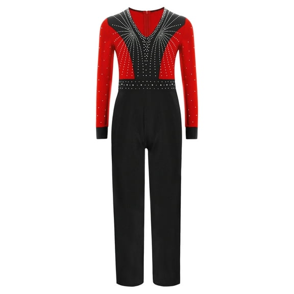 iiniim Kids Boys Latin Dance Jumpsuit Full Body Leotard Long Sleeve Bodysuit Dancewear Red 10