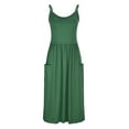 thumbnail image 3 of USSUMA Womens Summer Dresses Women'S Casual Dresses Sleeveless Crew Neck Casual Solid Color Camisole Pleated Dress with Pocket Sling Loose Fit Maxi Dress Elegant Dresses Green Dress XXL, 3 of 5