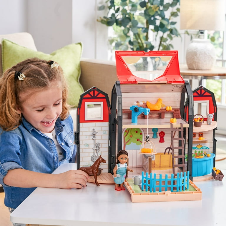 Kidkraft Tote ables Portable Barn Dollhouse with Doll Included Storage 30 Accessories Size 9.96 x 6.81 x 11.73