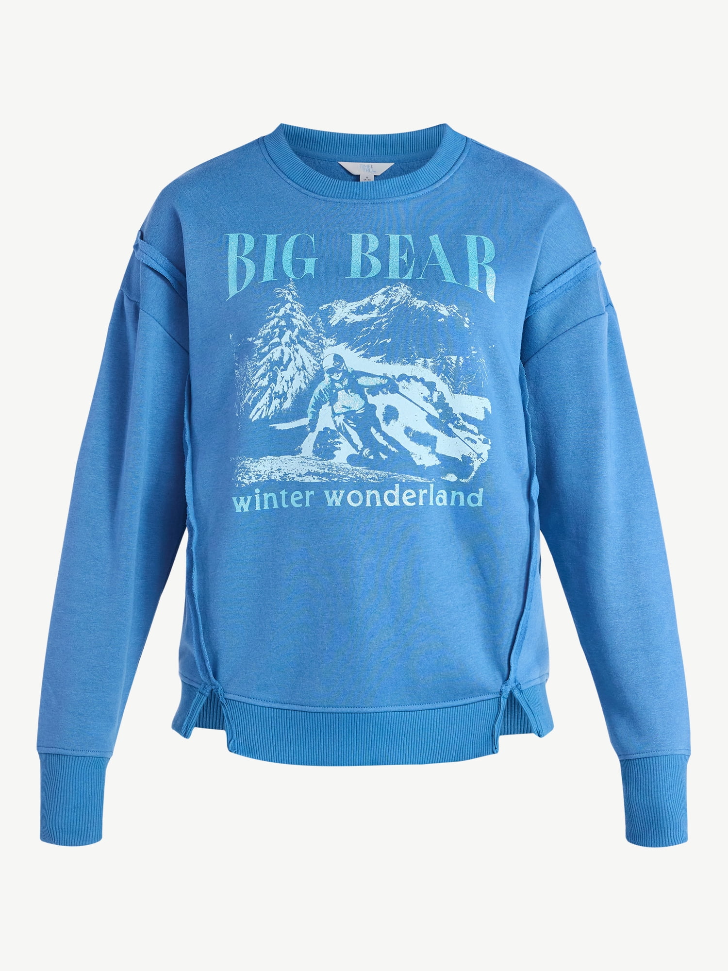 Time and Tru Women's Big Bear Ski Arch Graphic Sweatshirt with Long Sleeves, Sizes XS-XXXL