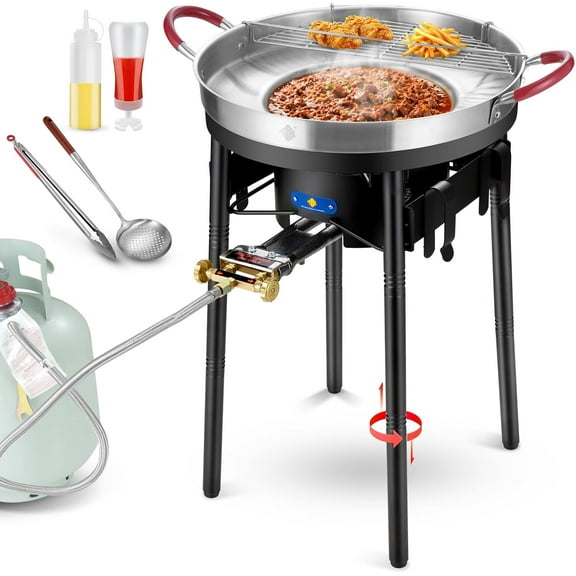 ARC 23" Concave Comal Set w/100,000BTU Propane Grill Burner, Disco Para Cocinar, Stainless Steel Griddle Fryer Cookware Set, Paella Burner and Stand Set, Discada disc Outdoor Cooker,Taco Stir Fry Wok