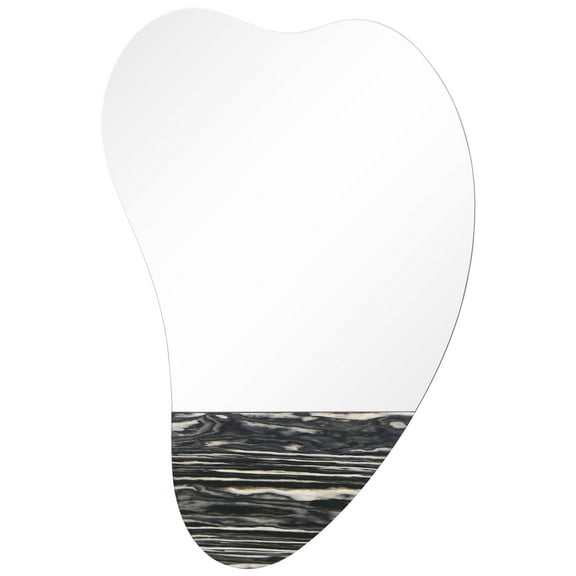 "Curved Harmony Wall Mirror", 36"x24" Irregular Frameless Mirror Featuring Exotica Stained Veneer Accents