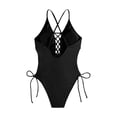 thumbnail image 5 of Yuncity Women's One-Piece Swimsuits Lace Up 1 Piece Swimsuit Deep V Neck Bathing Suits Swimwear For Beach Pool Black S-Xxxl, 5 of 5