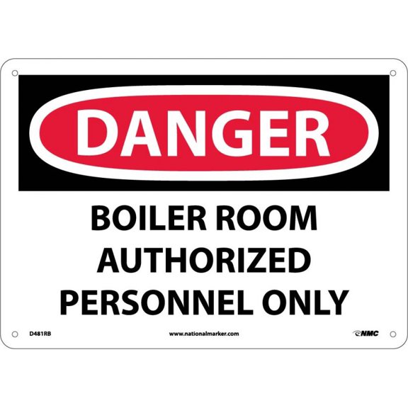 NMC Signs D481Rb, Danger Boiler Room Authorized Personnel Only Sign, 10 X 14, Rigid Plastic .050