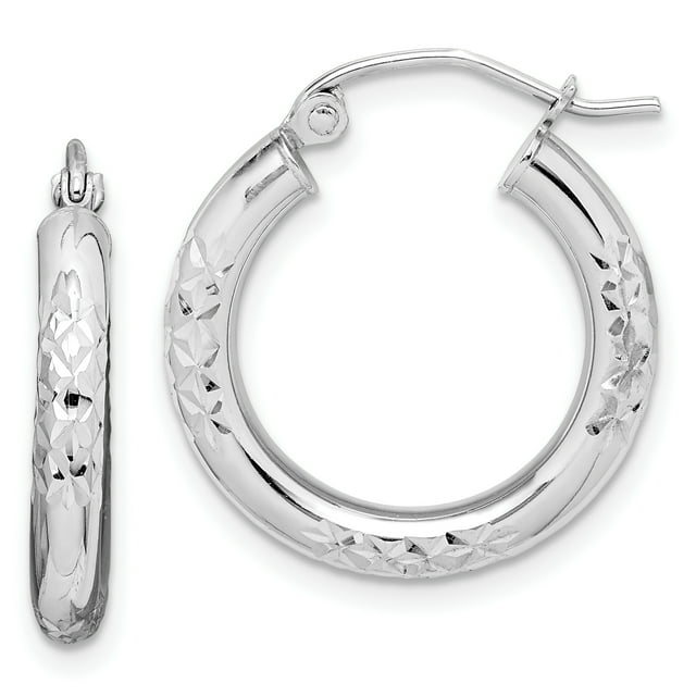 10k White Gold 3mm Hoop Earrings Round