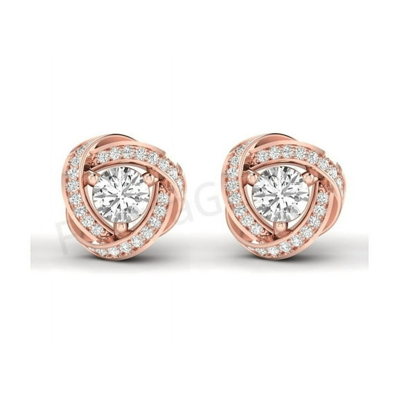 Infinity Love Knot 14K Rose Gold Plated Over 925 Sterling Silver VVS1/D White Diamond Tops Stud Earrings For Women