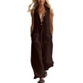thumbnail image 3 of ClodeEU Women's Sleeveless Wide Leg Jumpsuit,Button Down Casual Linen Romper with Pockets Brown,Women's Plus M, 3 of 9