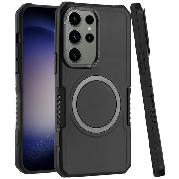 For Samsung Galaxy S24 5G Hybrid Tuff Armor Grip Metal Ring Compatible with MagSafe Wireless Charging Shockproof Cover ,Xpm Phone Case [ Black ]