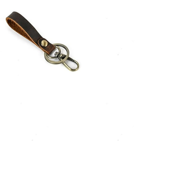 Cowhide Leather Keychain with Belt Alloy Ring and Clasp for Car Key Holder Coffee 10.5cm