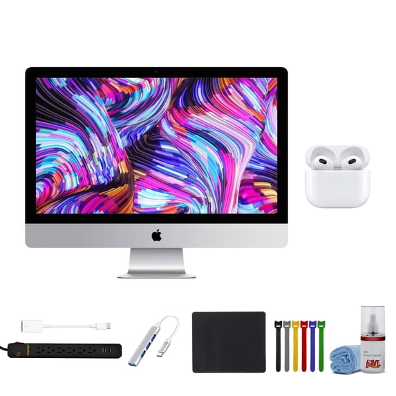 Restored Apple iMac 21.5 inches, 2019, 4K I3-8100 3.6 GHz 8 256GB SSD Radeon Pro 555X MHK23LL/A + USB Adapter + Cleaning Kit + Mouse Pad + Cable Ties + Apple Airpods + More (Refurbished)