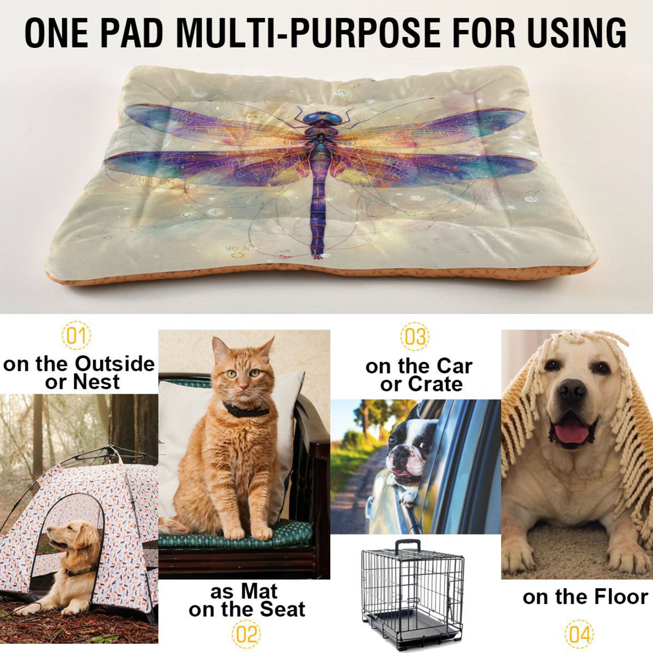 Qxltty Dreamy Dragonfly Ped Pad Wear-resistant and Hard to Bite Through Sleeping Pad for Small Medium Large Dogs Winter Pet Bed 36×24in