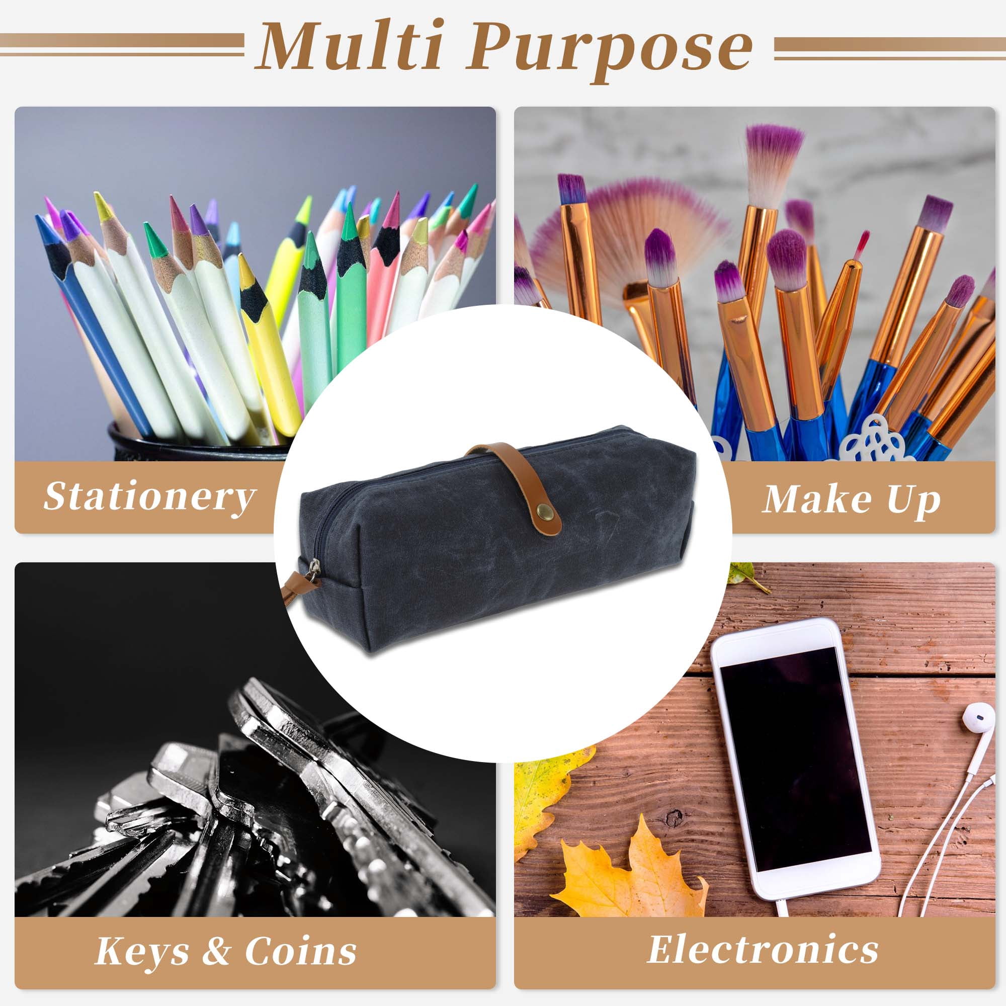 Unique Bargains Waxed Style Aesthetic Pen Bag Organizer Blue