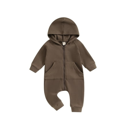 

Mioliknya Baby Girls Boys Solid Color Long Sleeve Zipper Closure Hooded Jumpsuit