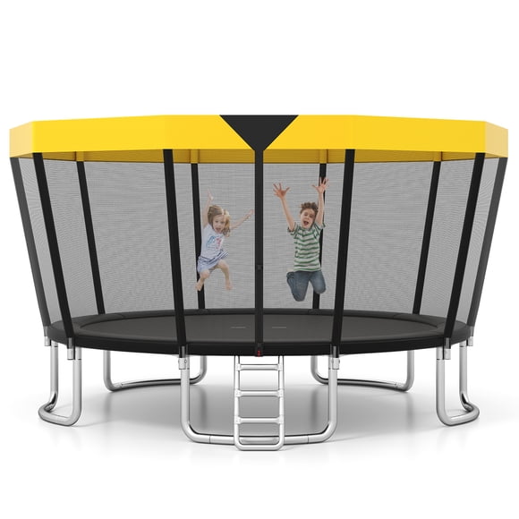Gymax 15FT Outdoor Trampoline, Recreational Trampoline w/Safety Enclosure Net & Non-slip Ladder for Kids & Adults