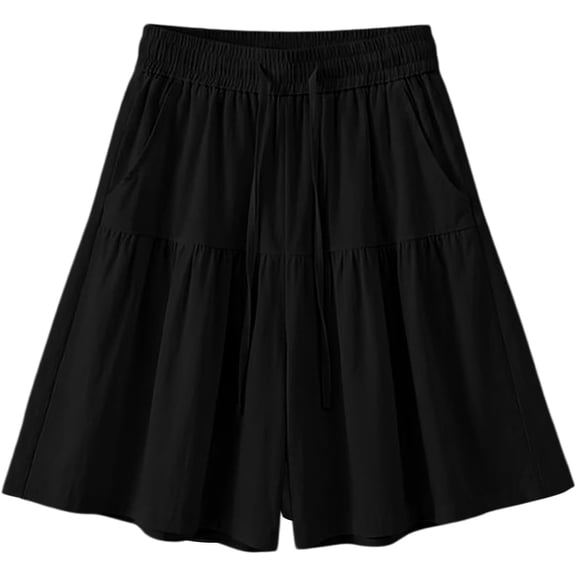 Women‘s Ice Silk Quick Dry Wide Leg Capri Pants, Summer Casual Loose Fit Knee Length Shorts with Pockets, Lightweight Flowy Lounge Culottes for Beach Travel
