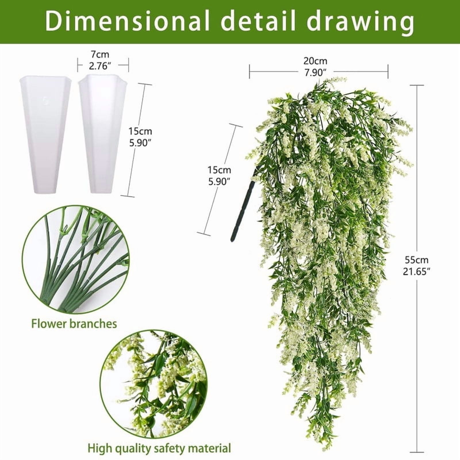 4 Pack Fake Avender Artificial Hanging Plants for Outdoor, Faux UV Resistant Plants Indoor Office Outside Decorations (White)
