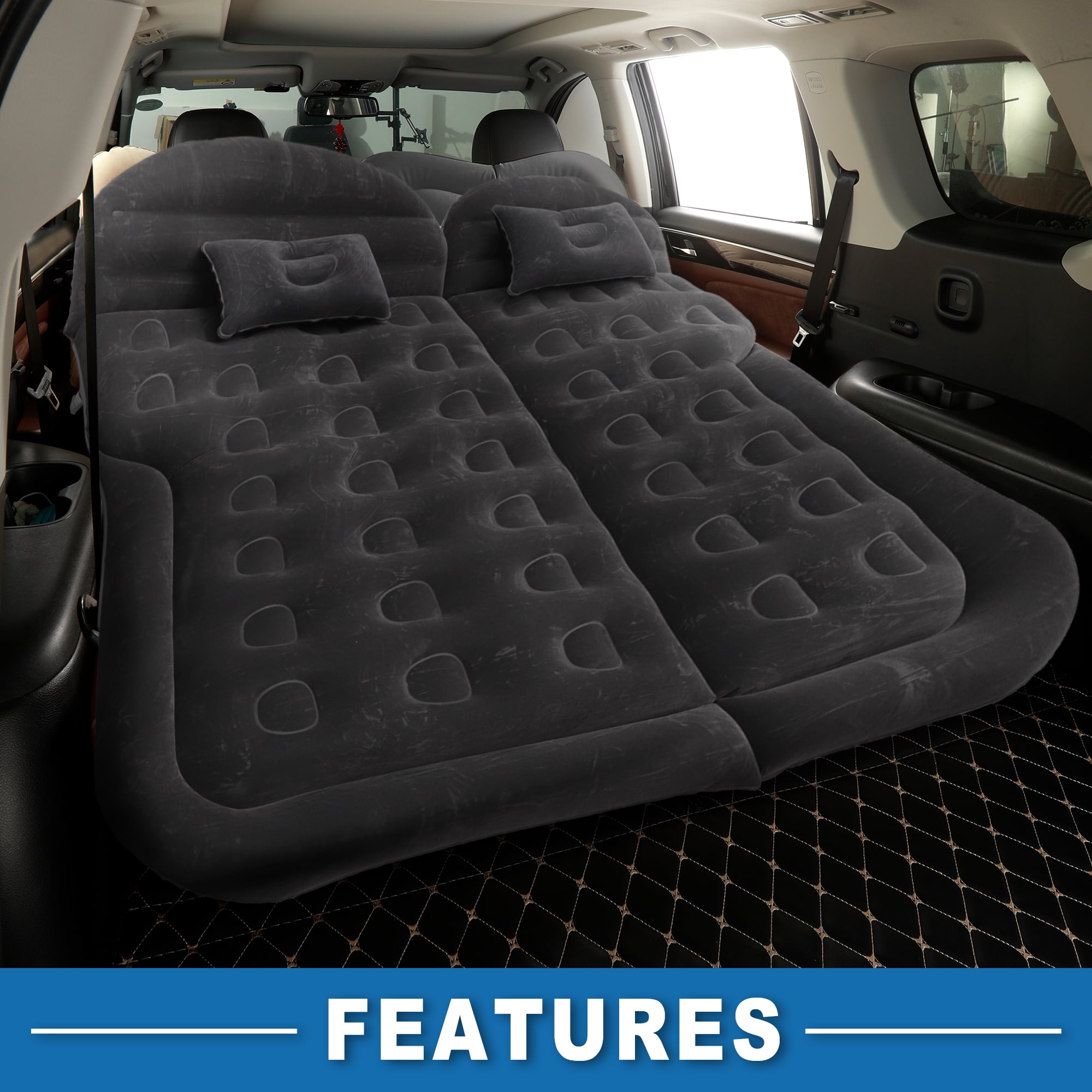 Unique Bargains 1 Set Car Air Mattress Camping Mattress Comfortable Backseat Bed Mat Air Bed for Napping Deep Gray