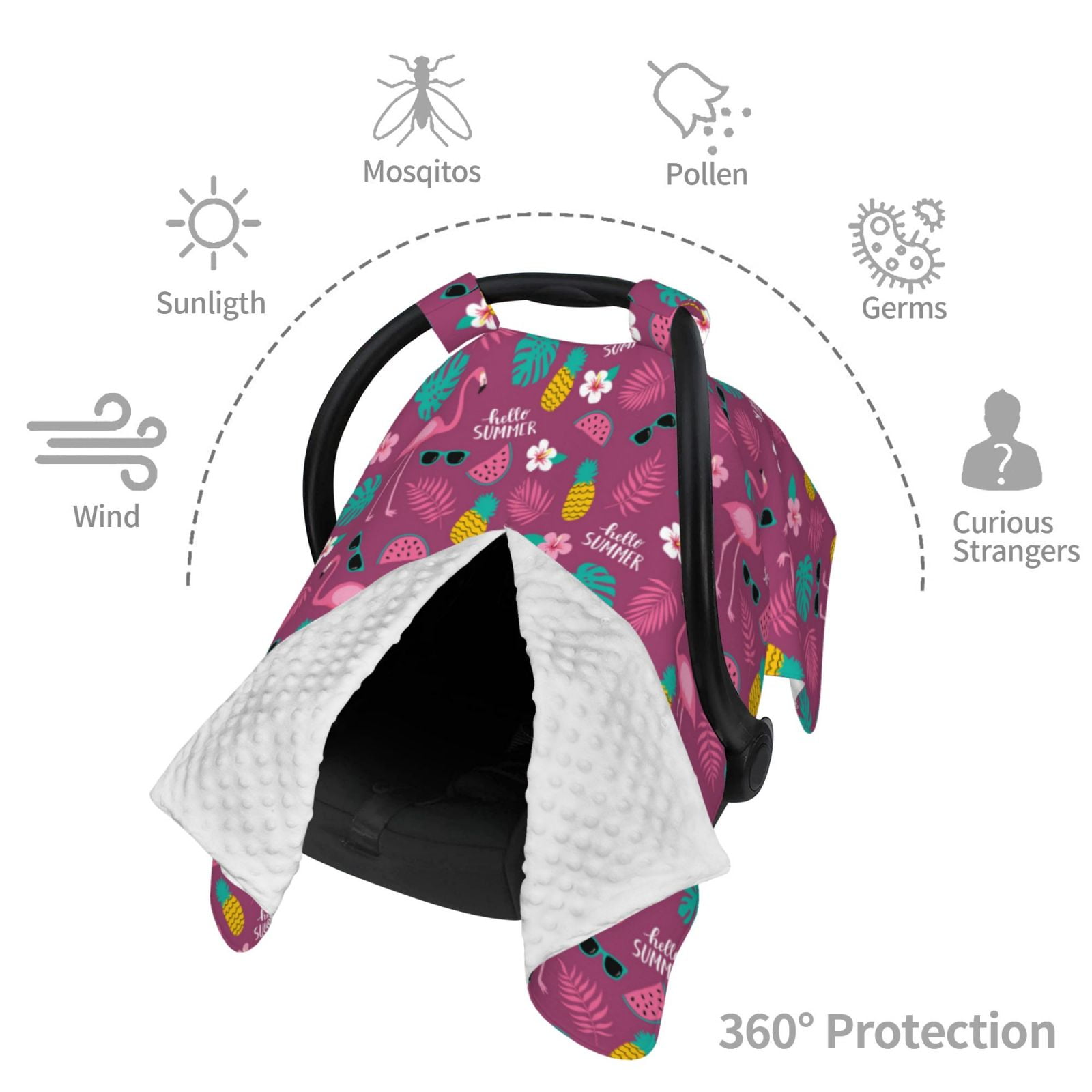 Car Seat Cover Baby - Summer Flamingo Breathable Infant Car Seat Cover for Baby Carseat, Lightweight Comfort Baby Essentials Must Haves Newborn Stuff for Girl Boy