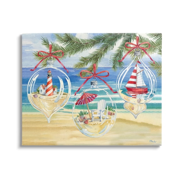 Stupell Industries Coastal Christmas Ornaments Holiday Painting Gallery Wrapped Canvas Print Wall Art, 20 x 16