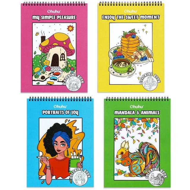 Set de Libros para Colorear Ohuhu, 4x 20 Hojas, 8"x10", Papel a Prueba de Sangrado
