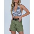 thumbnail image 3 of Summer Matched High Women's Shorts Straight Leg Raw Hem Retro Waist Denim Shorts with Pockets, 3 of 6