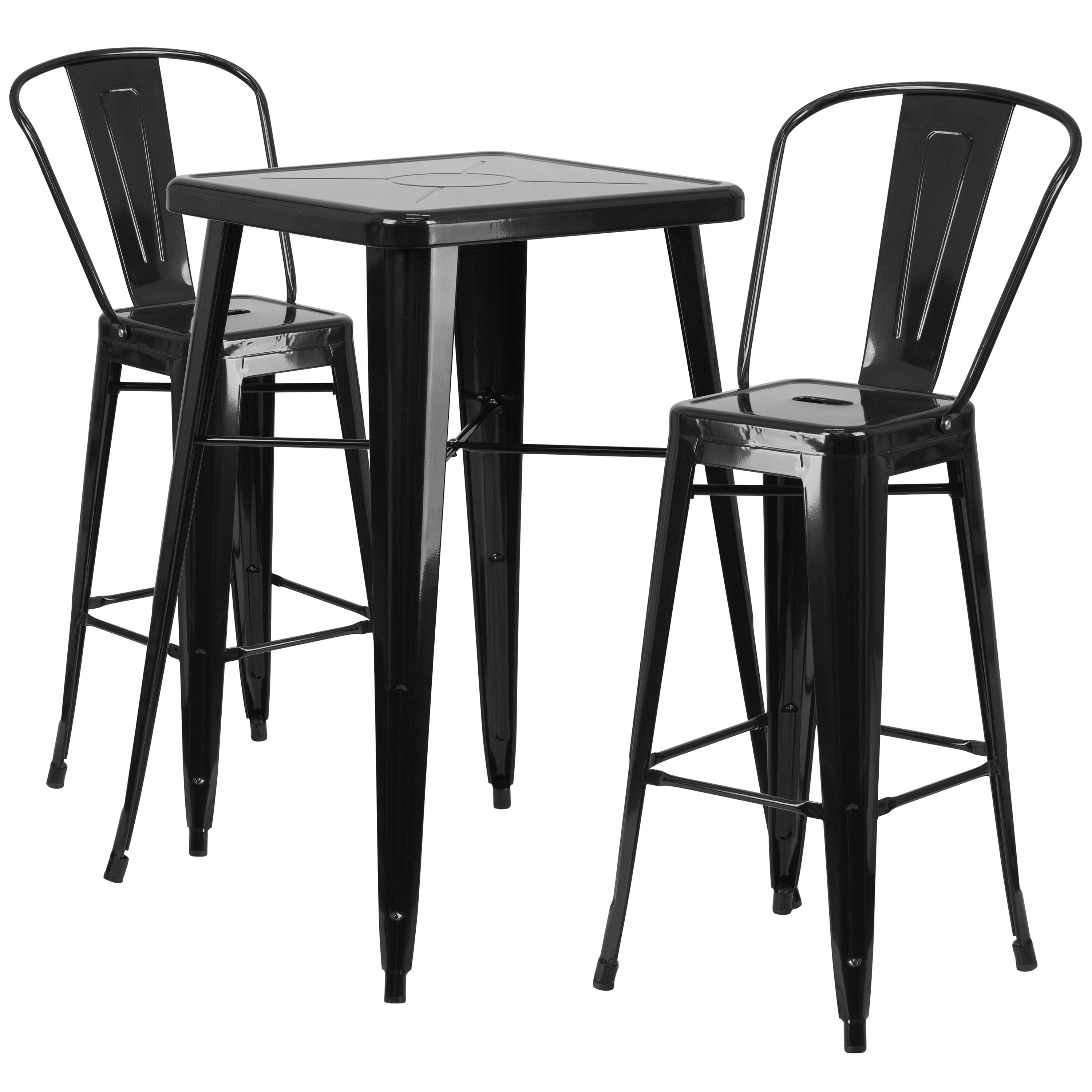 Carbon Loft 23.75'' Square Metal IndoorOutdoor Bar Table Set with 2