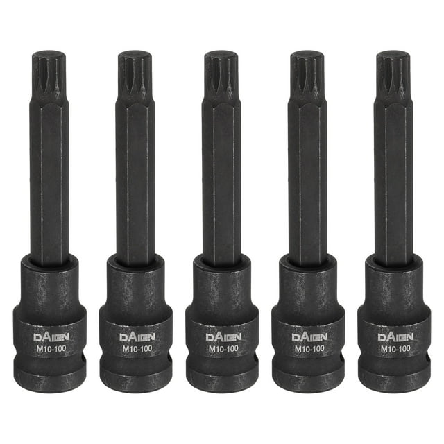 Uxcell 5pcs M10 Triple Square Bit Socket 100mm/3.94" Length 1/2" Square Drive 12 Point Spline Extension Impact Bit Power Nut Driver Set S2 Steel Socket Ratchet Wrench Bits, Black