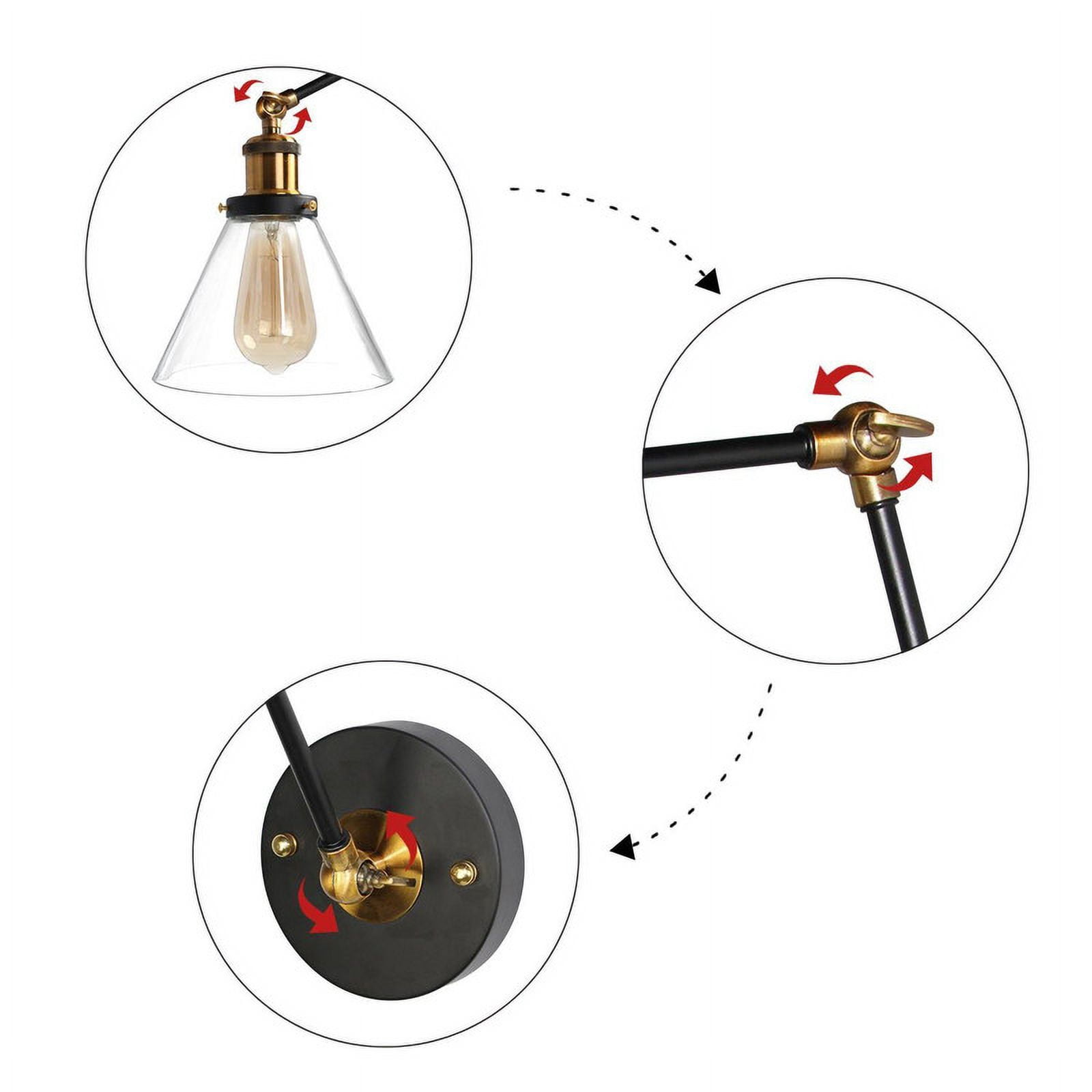 LNC 9.1-in H On/Off Switch Black Swing Arm with Glass Shade Modern Wall Lamp