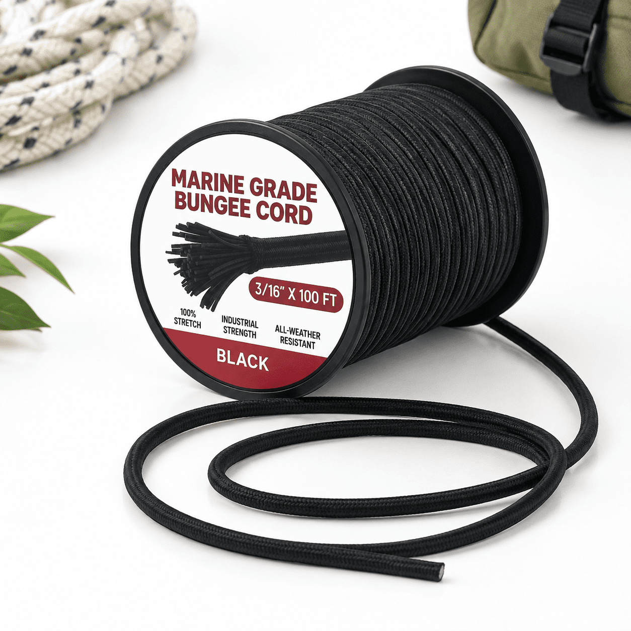 3/16 x 100ft Heavy Duty Outdoor Marine Grade Bungee Cord Roll