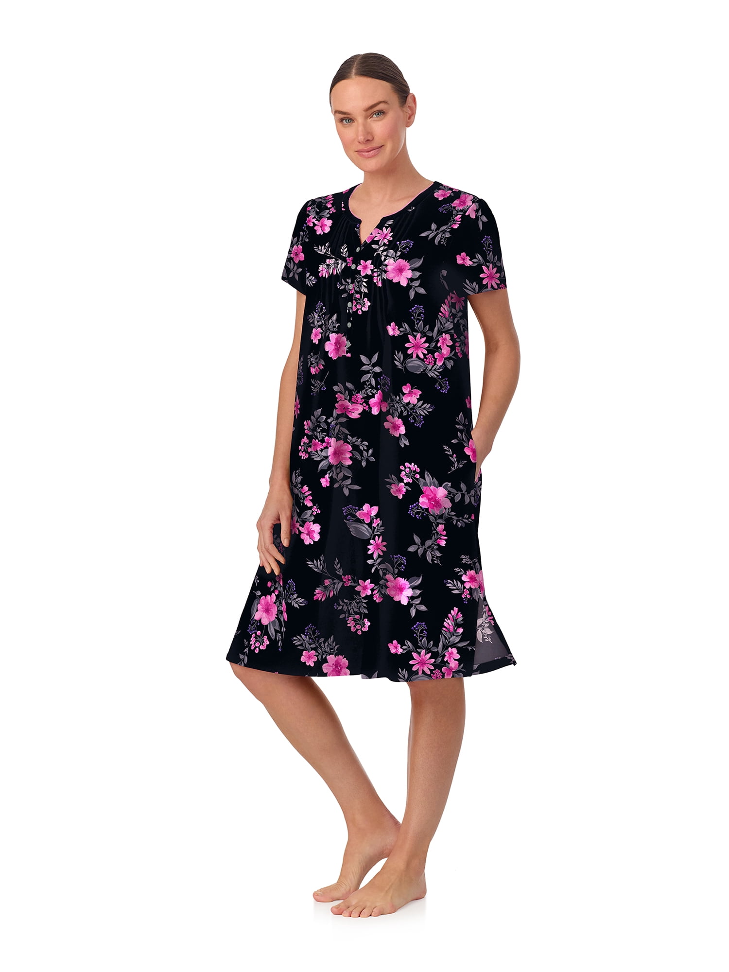 Aria Women’s Short Sleeve Split Neck Sweater Knit Nightgown, Sizes XS-5X