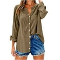 thumbnail image 4 of UAMVSH Cotton Linen Shirts for Women Solid Color Button down Casual Blouses Long Sleeve V-Neck Office Work Tops with Pockets(XX-Large,Khaki), 4 of 6