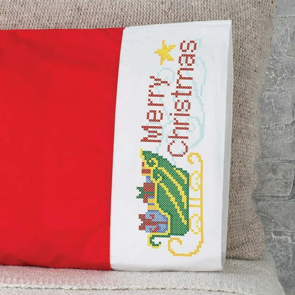 Herrschners® Holiday Rush Pillowcase Pair Stamped Cross-Stitch